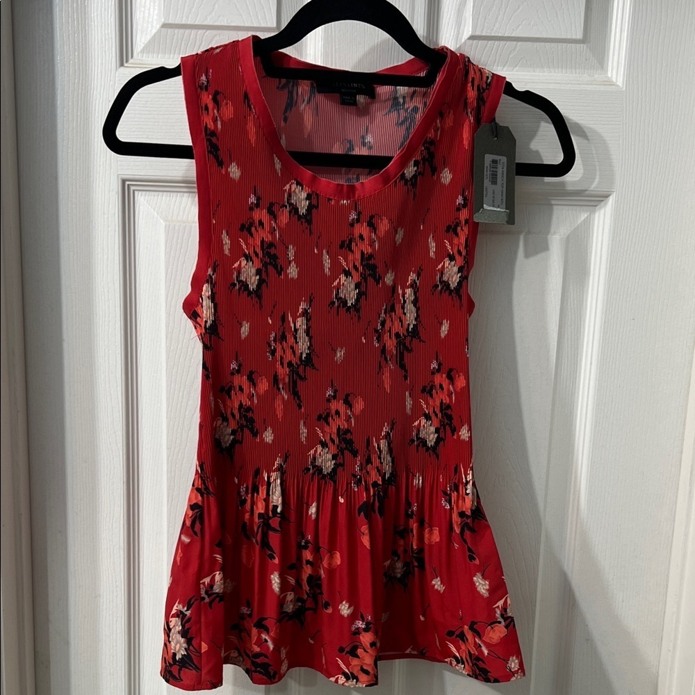 AllSaints Etta Kirsch Floral Peplum Tank Top Red – NWT – Size Medium